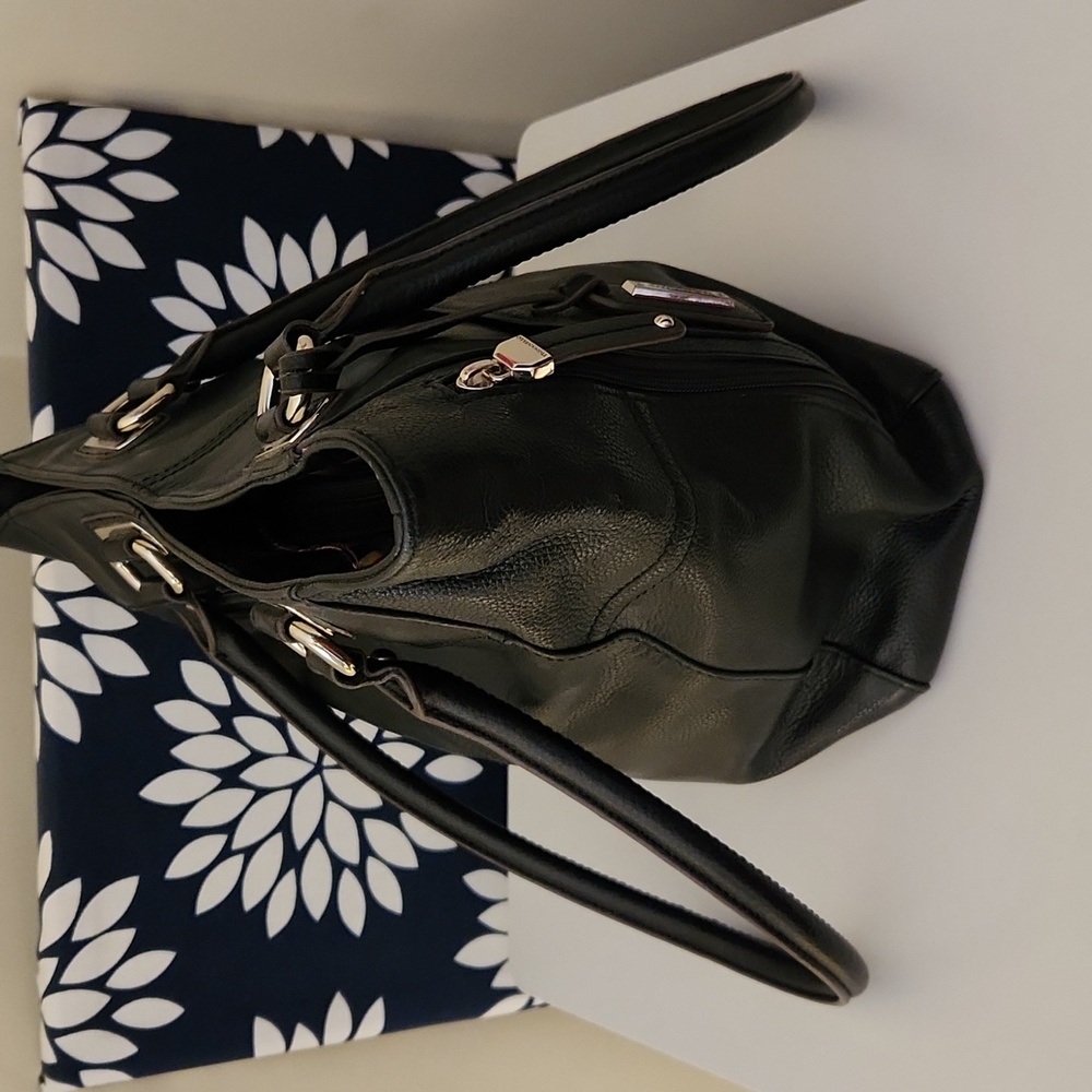 Tignanello Black Pebbled Leather Black Handle Tote Bag - Picture 4 of 10